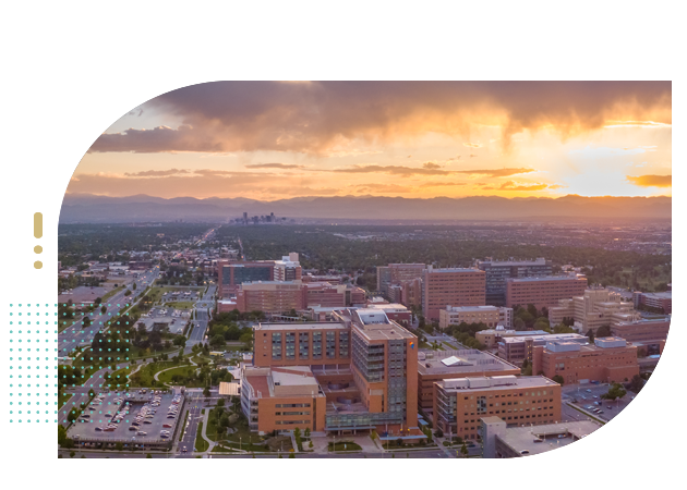 Anschutz Medical Campus with Denver, Colorado skyline