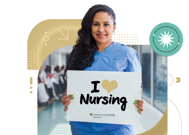 Female nurse holding sign that says I Love Nursing