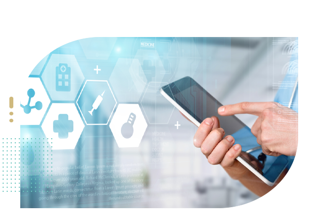 Medical worker with healthcare network icons