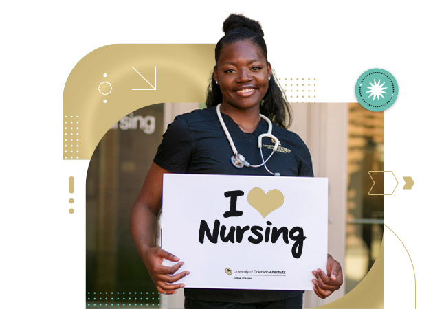 Female student nurse holding sign that says I Love Nursing