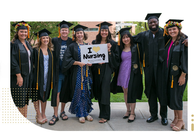 Group of male and female students in graduation attire