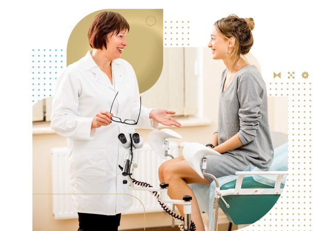 Young woman patient with a senior gynecologist during the consultation in the gynecological office