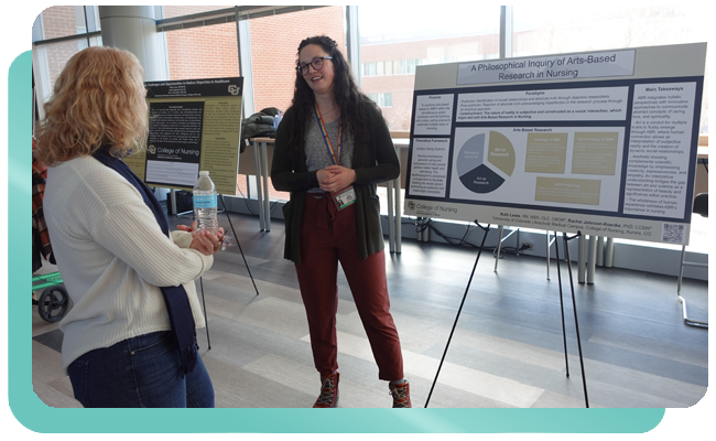 College students during poster presentation review