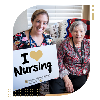 CU Anschutz student nurse Chelsea Goston and elderly woman patient