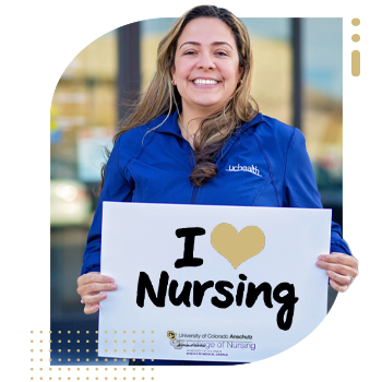 Student nurse holding 'I Am A CU Nurse' sign